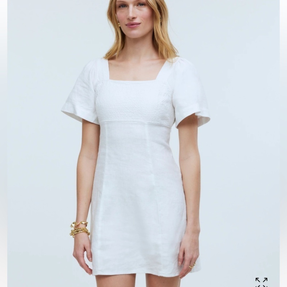 NWT Madewell XS 00 Square Neck Mini Dress White Linen Cutout Romantic Coquette